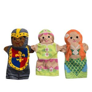Set Of 3 Hand Puppets - Knight Princess & Mermaid Soft Fabric Kids Pretend Play
